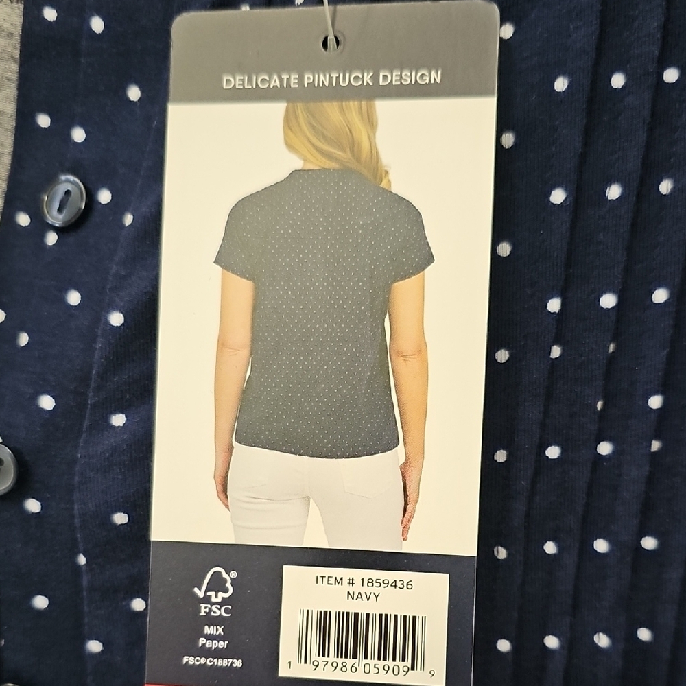 Lands' End Dark Blue Polka Dot Blouse - Picture 3 of 4